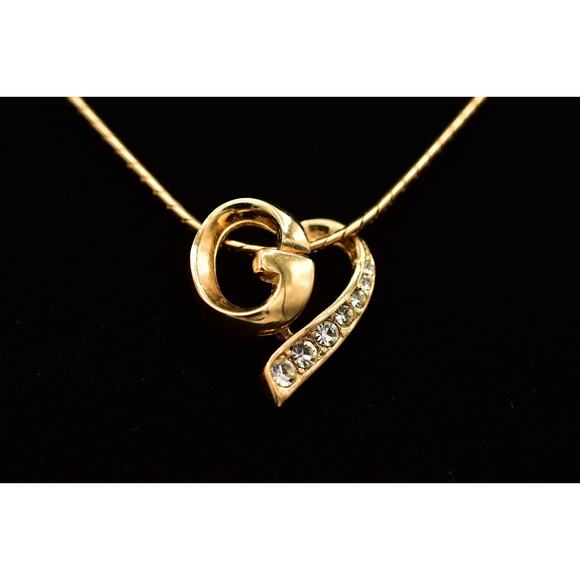 Givenchy Vintage Logo Necklace Gold G Pendant Heart Crystal Signed 1980s BinBD - Picture 1 of 12
